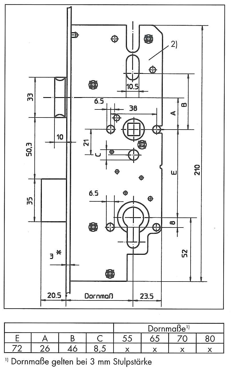 Mehrfachverriegelung 35 40 45 55 65 80 D Fuhr GU KFV Winkhaus 16 20 U24x6 72 92