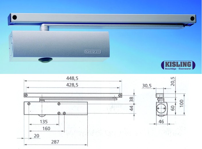 GEZE TS 5000 ECline Türschliesser komplett mit Gleitschiene barrierefrei